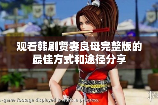 观看韩剧贤妻良母完整版的最佳方式和途径分享