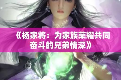 《杨家将：为家族荣耀共同奋斗的兄弟情深》