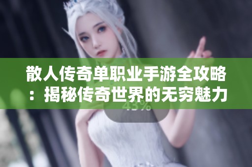 散人传奇单职业手游全攻略：揭秘传奇世界的无穷魅力与乐趣